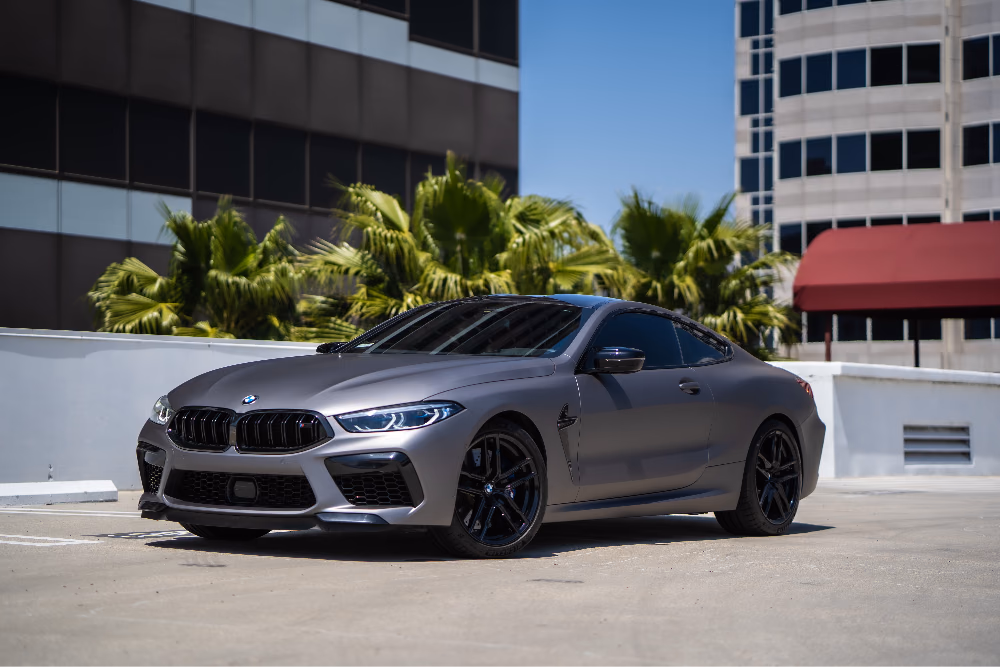 BMW M8 in a satin matte finish from full-body XPEL Stealth paint protection film by Monarch Wrap & Tint